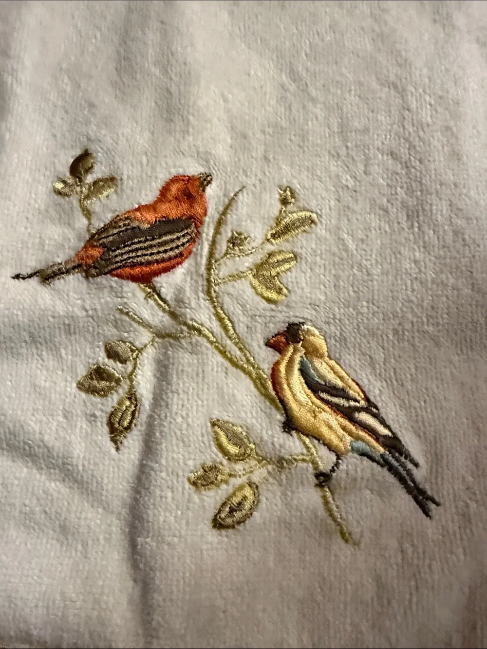 Avanti Creme  Hand Towel with Embroidered Orange and Yellow Birds